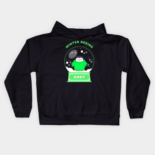 Winter Begins Cozy Penguin (Green) Kids Hoodie